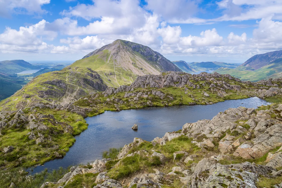 The view from Haystacks with High Stile separating Ennerdale and Crummock Waters, The Lake District, Cunbria, England.