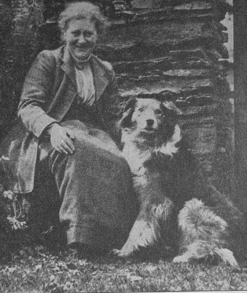 Unidentified clipping of British author/illustrator Beatrix Potter posing outside with herding dog, probably at her home Hill Top. (Photo by Time Life Pictures/Mansell/The LIFE Picture Collection/Getty Images)