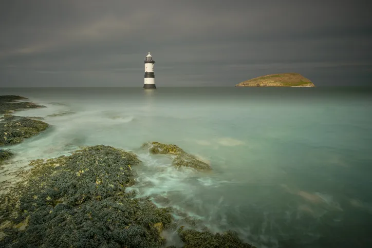 Penmon Point lighthouse on the island of Anglesey in North Wales.