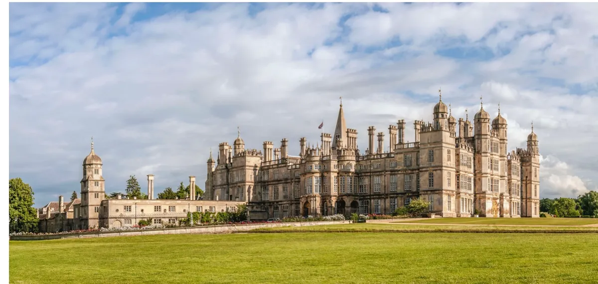 STAMFORD, UNITED KINGDOM - 2009/06/20: Panoramic image of the Burghley House, a grand 16th-century English country house in Lincolnshire, England. (Photo by Olaf Protze/LightRocket via Getty Images)