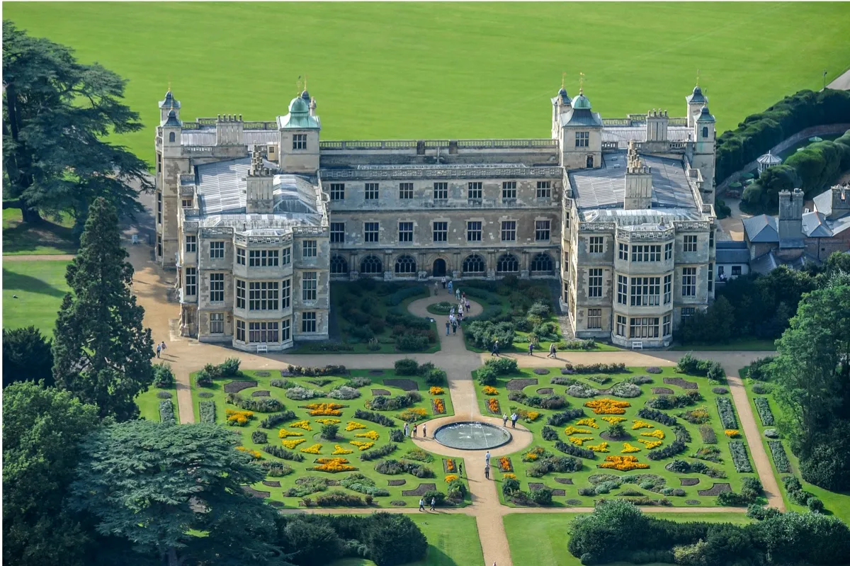 ESSEX, UNITED KINGDOM OCTOBER 03. Aerial photograph of the grade one listed, Audley End House on October 03, 2010. This 17th century, Jacobean mansion house, is located on the eastern bank of the River Cam, 1 mile west of saffron Walden. (Photograph by David Goddard/Getty Images)