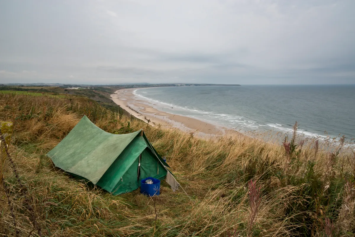 Old style tent with views from Speeton to Filey on the Northeast coast of England.
