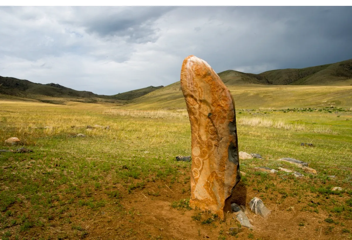 MONGOLIA - 2012/06/27: Deer Stone with petroglyphs in Hustai National Park, Mongolia. (Photo by Wolfgang Kaehler/LightRocket via Getty Images)