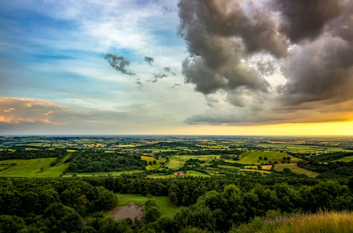 The view from Sutton Bank across the Vale of York and the Vale of Mowbray