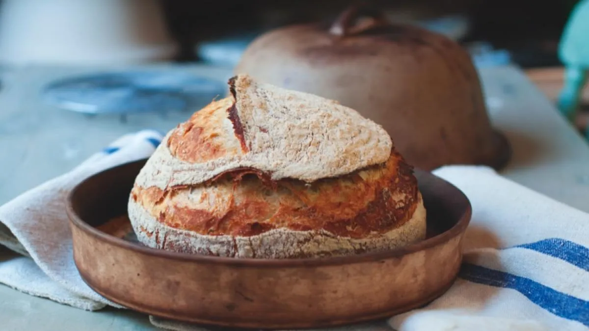 Sourdough bread in a bowl on a table
