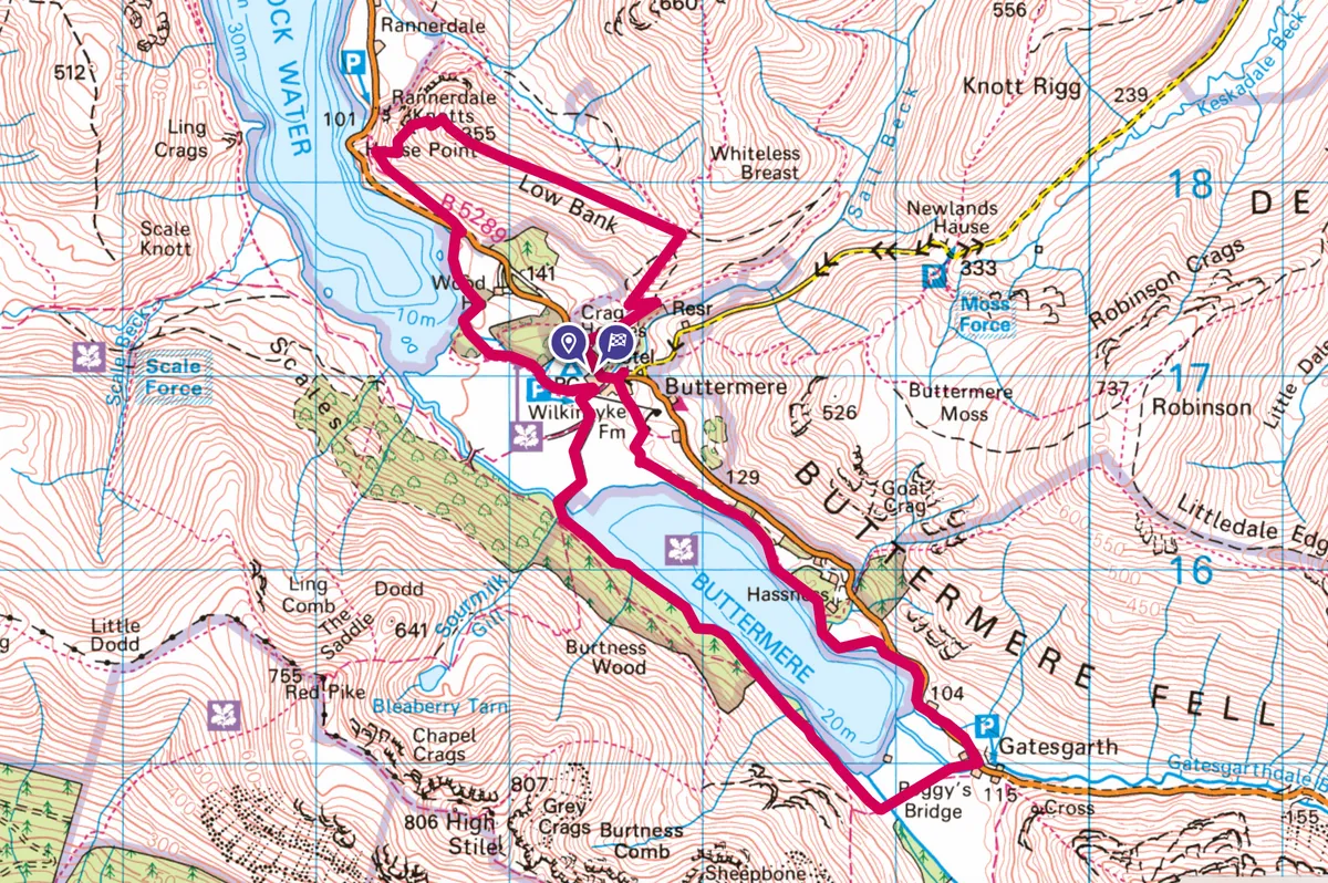 Buttermere walking route and map