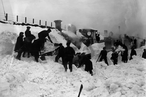 Train stuck in snow in 1927 winter blizzard