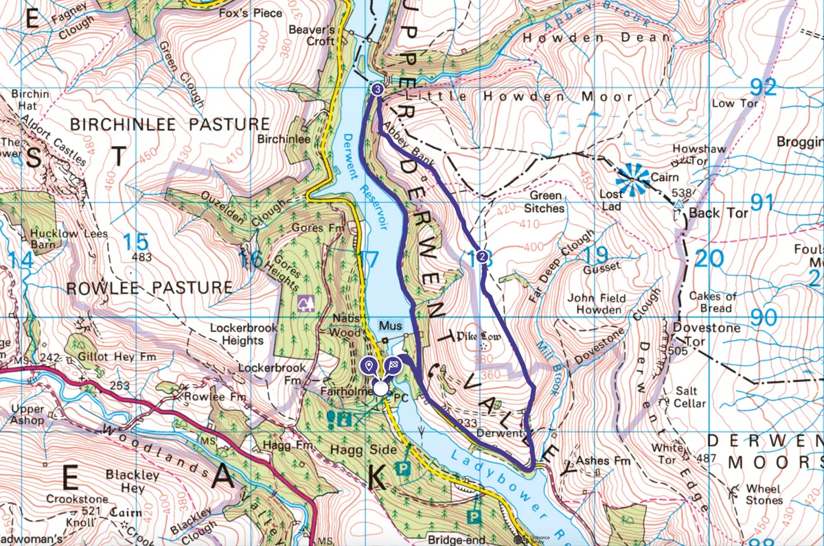 Derwent Reservoir walking route and map