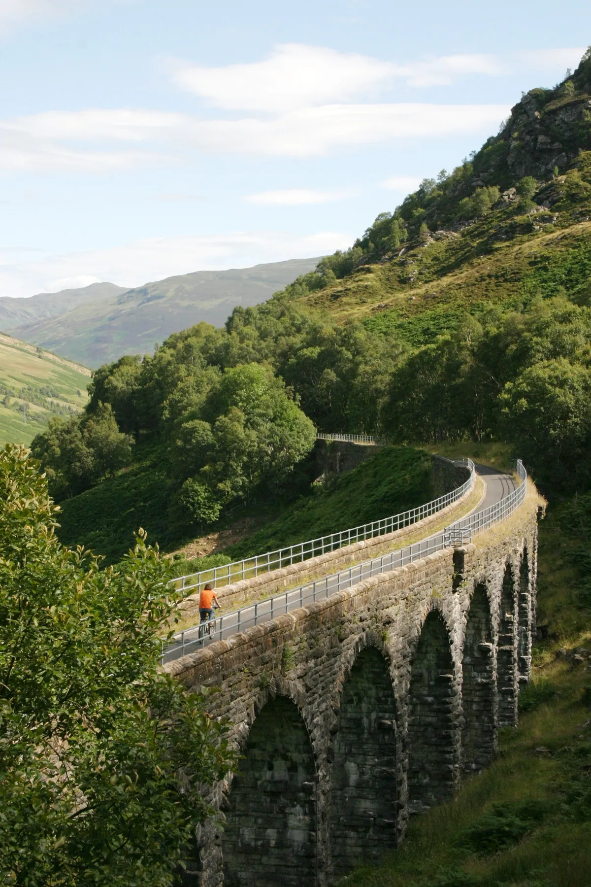 Crossing Glen Ogle viaduct, Cycling National Route 7, Glen Ogle. Callander to Killin, Lochs and Glens, in Scotland