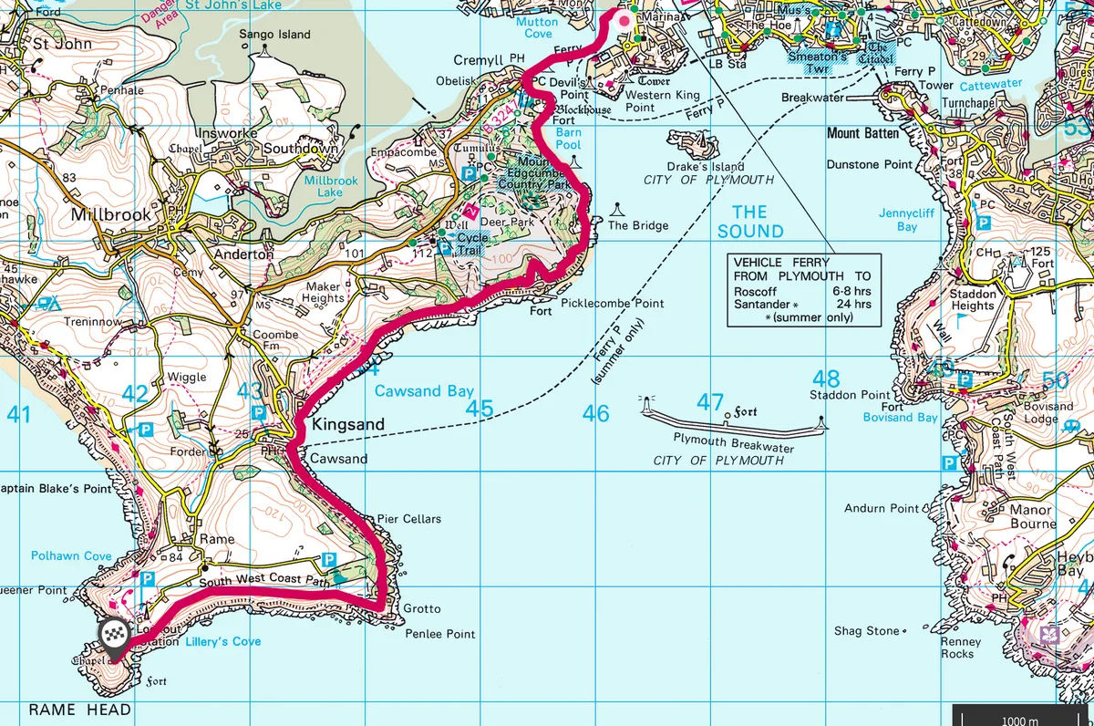 Rame Head walking route and map