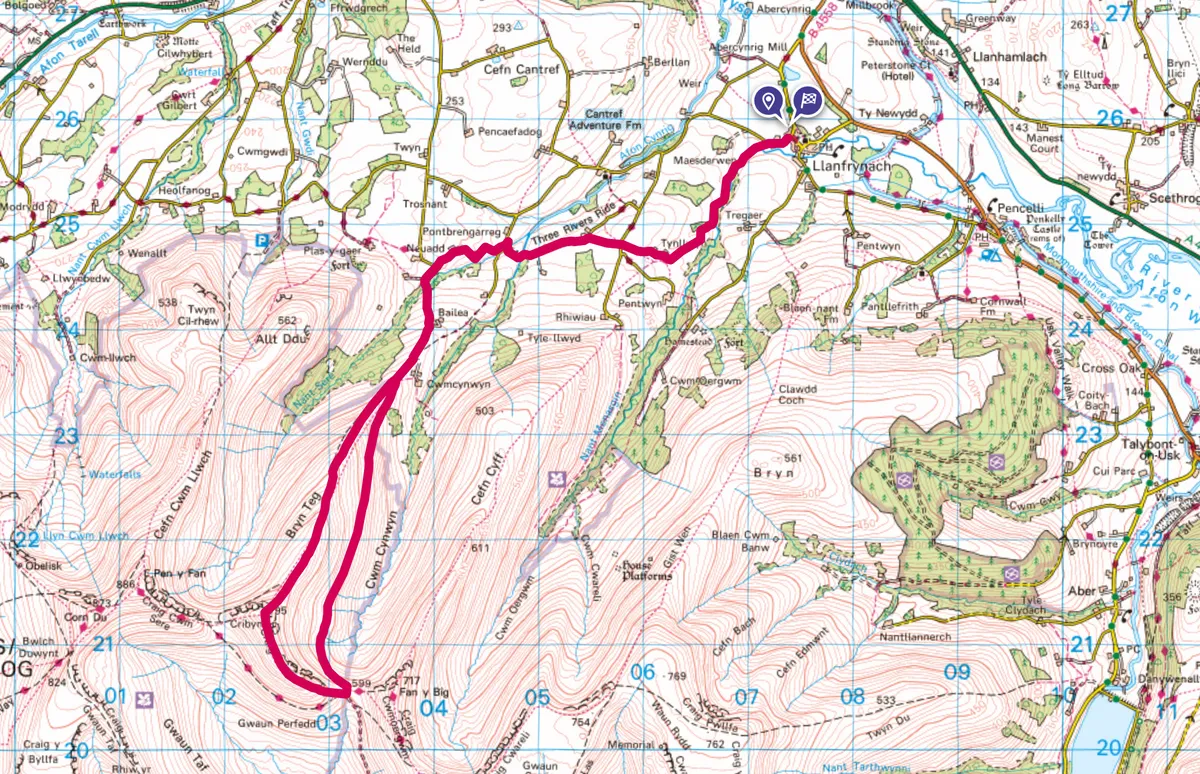 Cribyn walking route and map