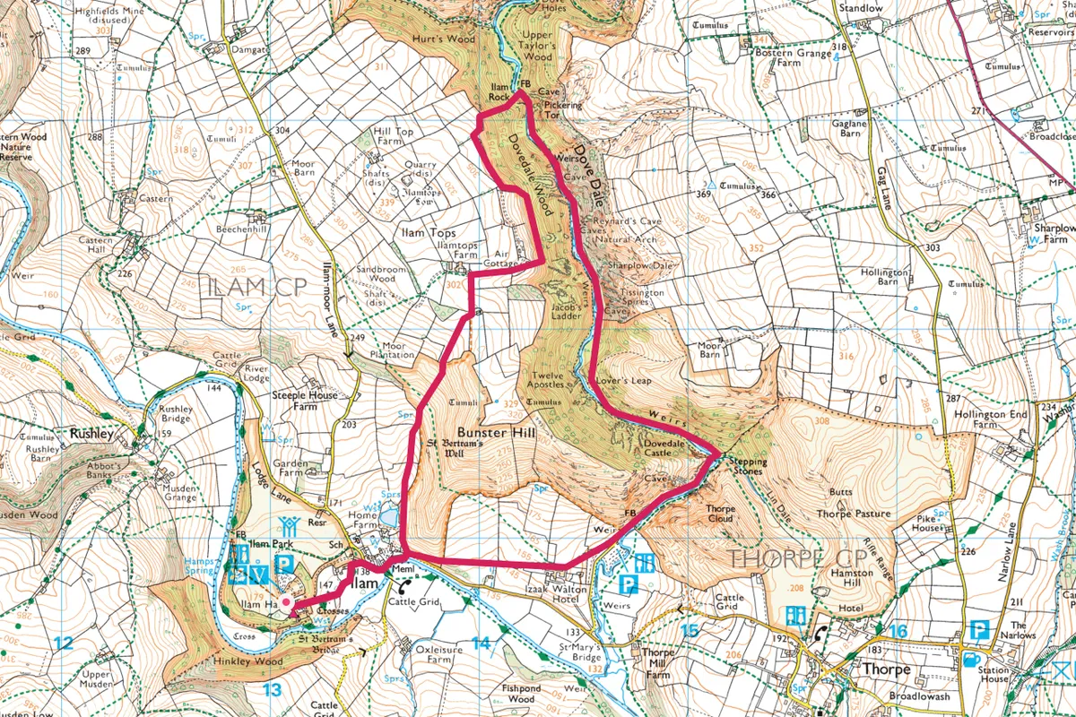 Ilam and Dove Dale map