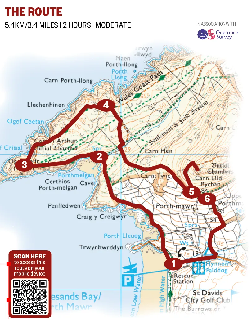 Map of the route for the Porthmelgan walk, Pembrokeshire