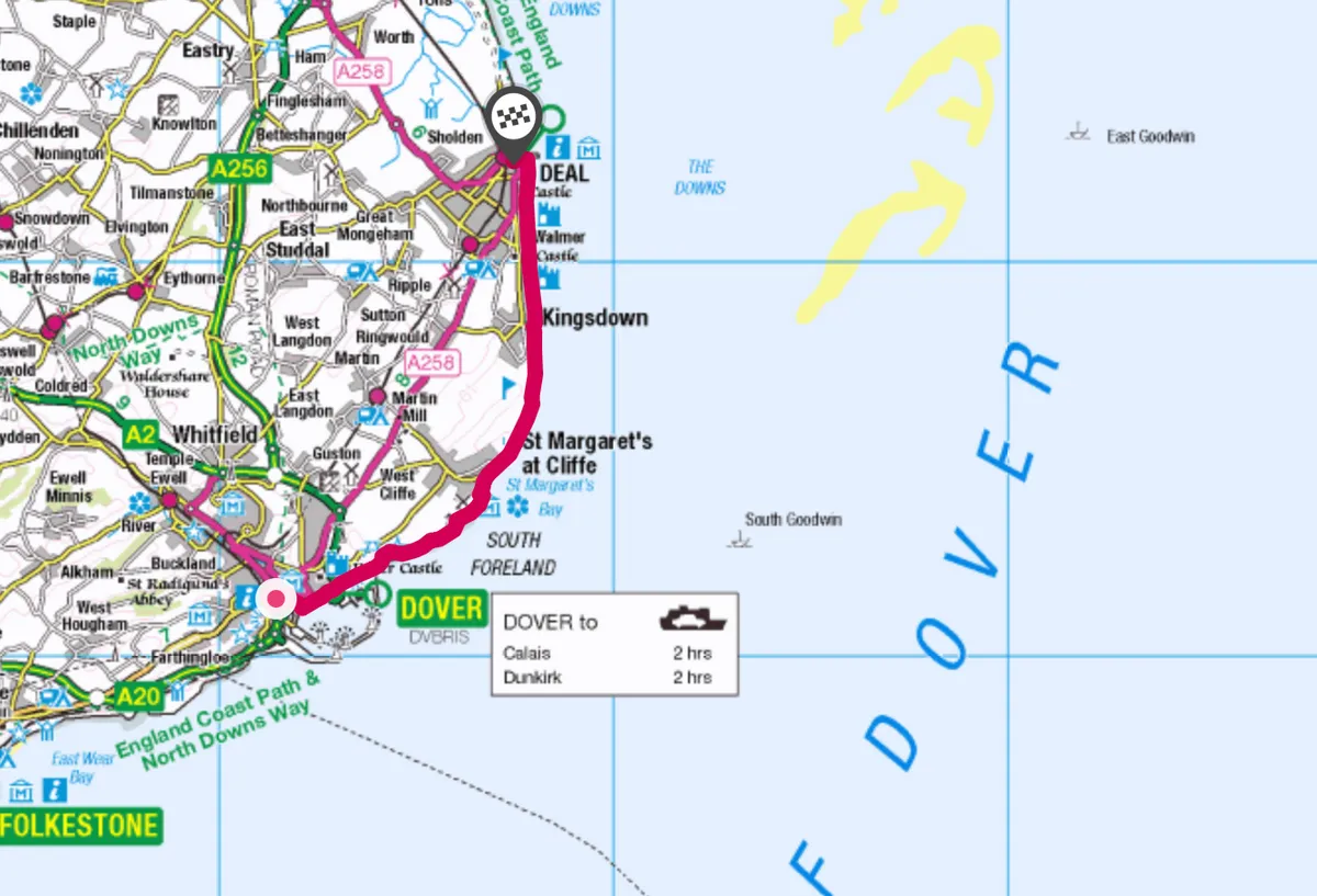 Dover to Deal walking route and map