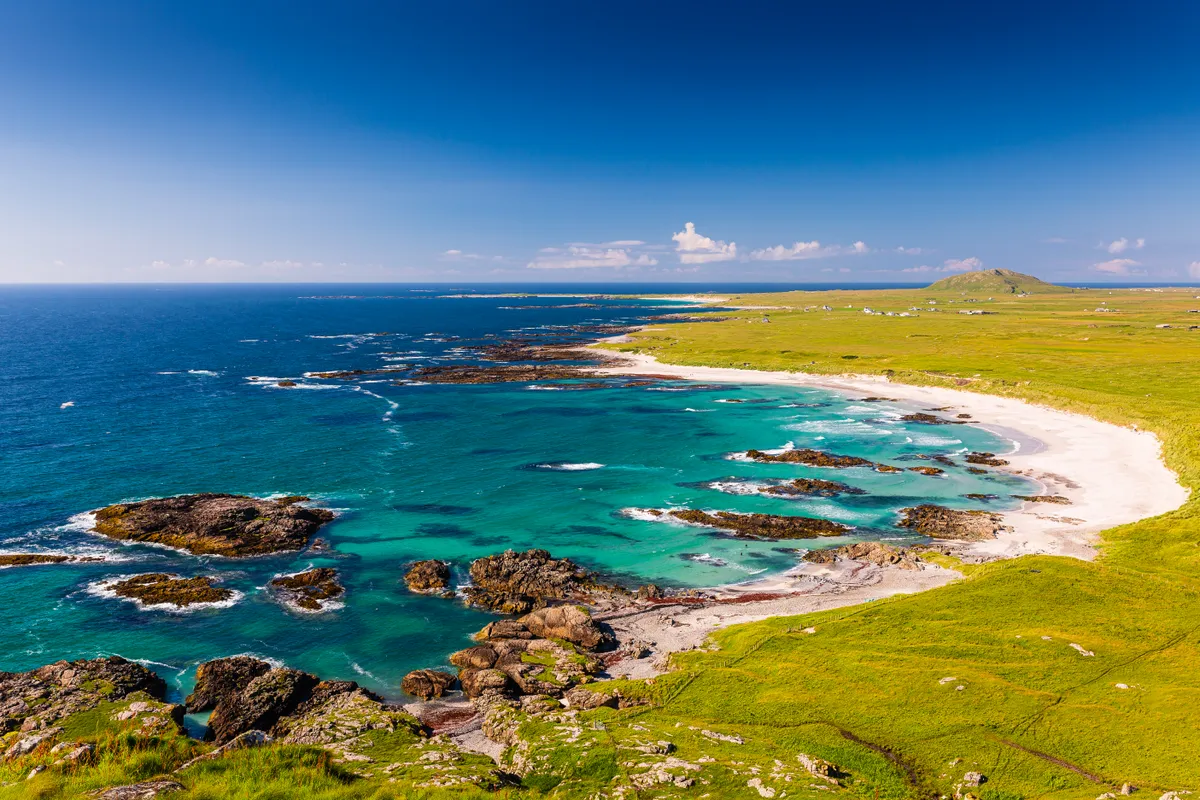 Tiree Beach View with Turquoise Sea and White Sand, Getty