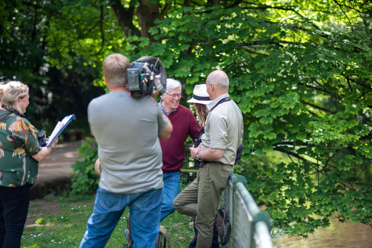 John Craven filming in Eastville Park