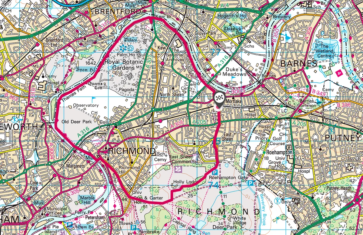 Kew and Richmond Park walking route and map