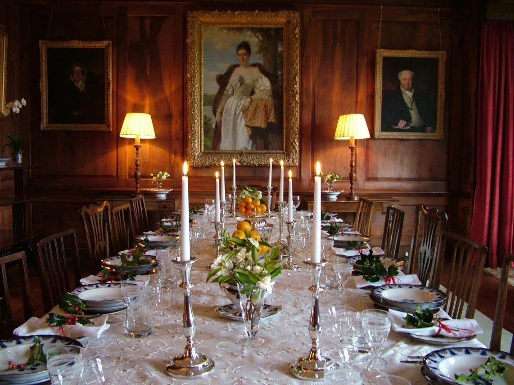 Elegant period dining room and laid table
