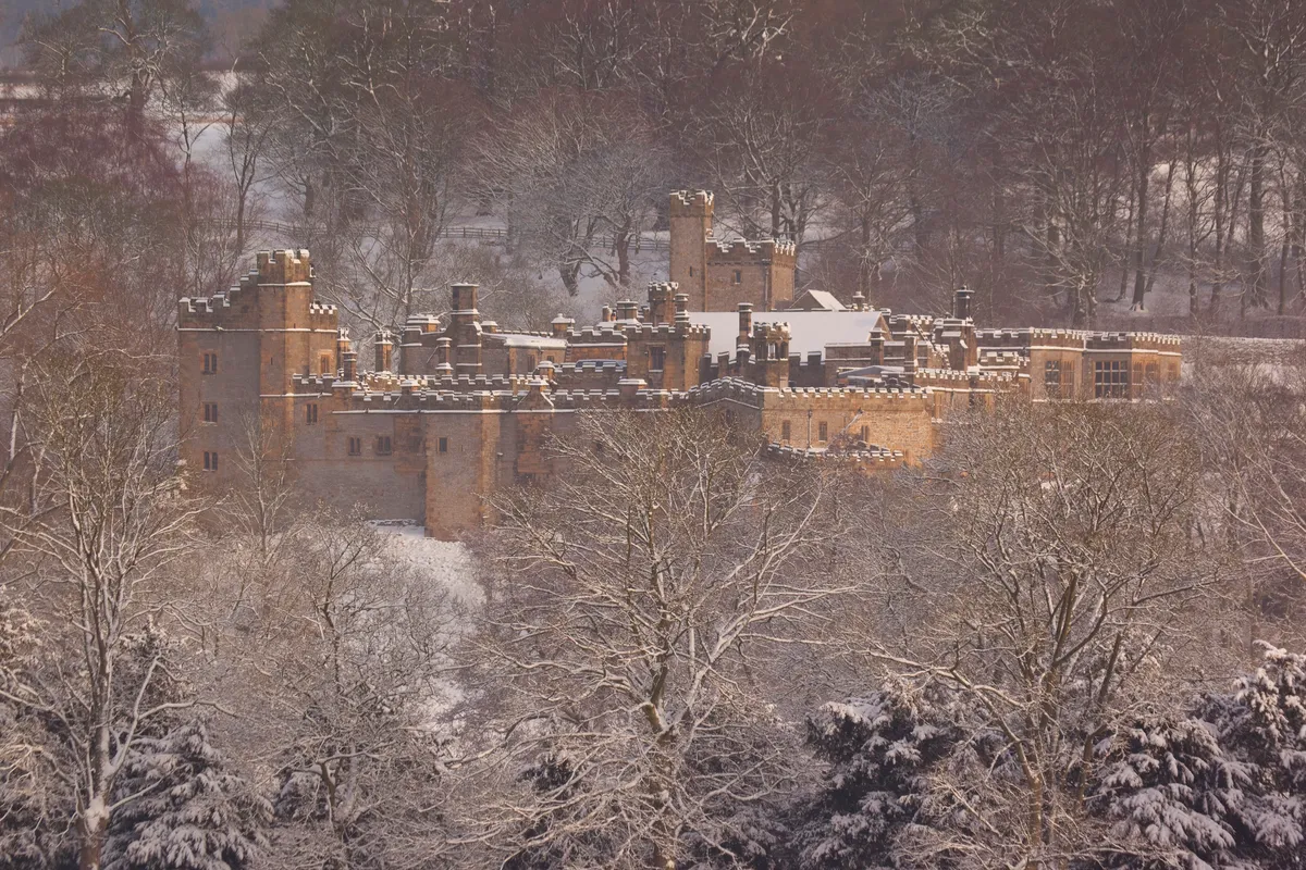 Haddon Hall in winter, Derbyshire, England, United Kingdom, Europe