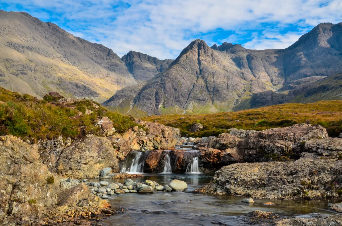 Waterfall and mountains in Scotland