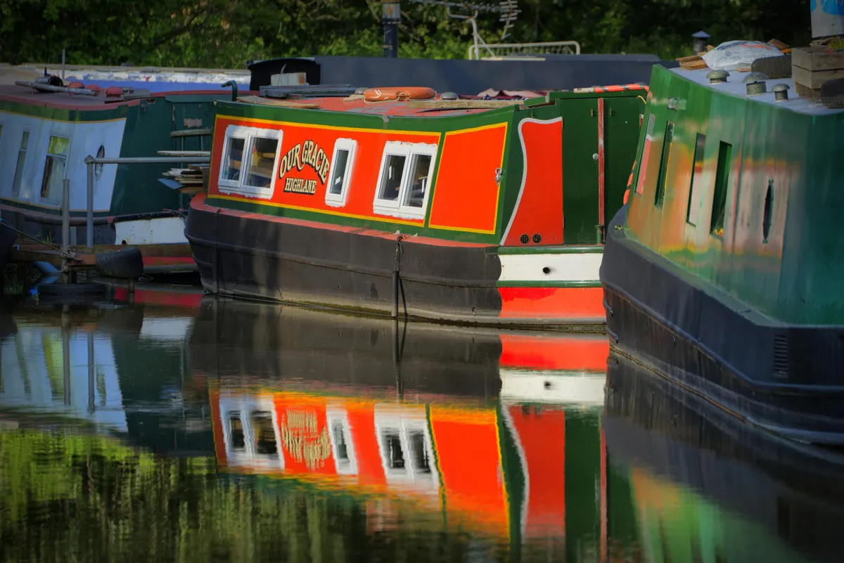 Narrow boats on the Macclesfield Canal in Cheshire