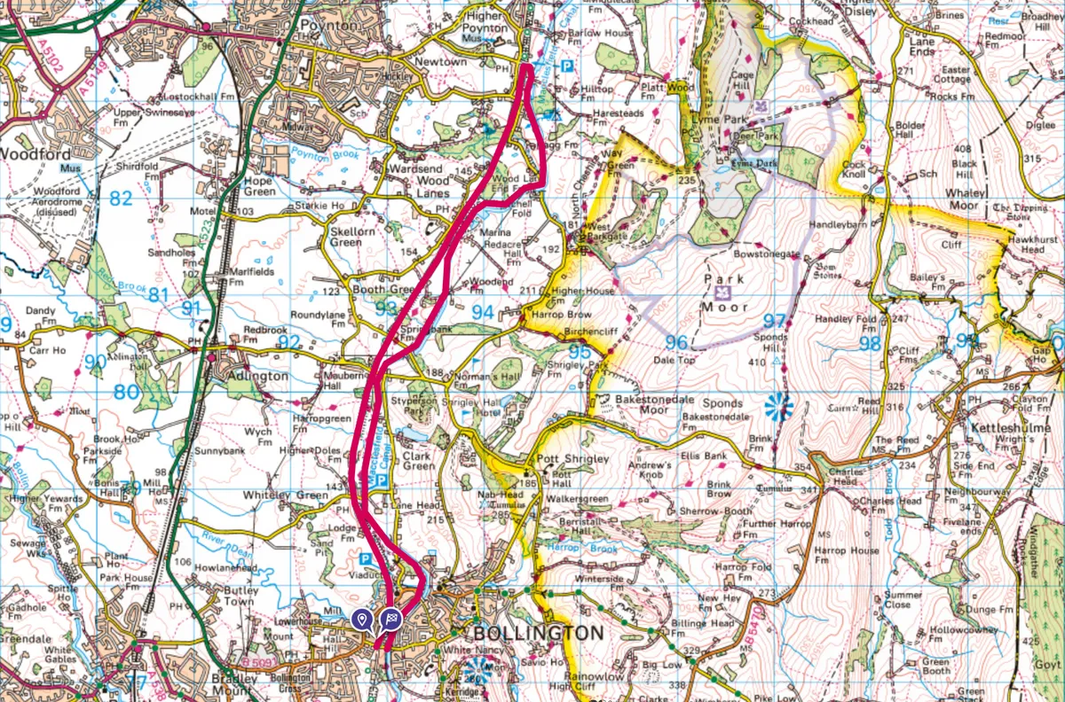 Middlewood Way and Macclesfield Canal walking route and map