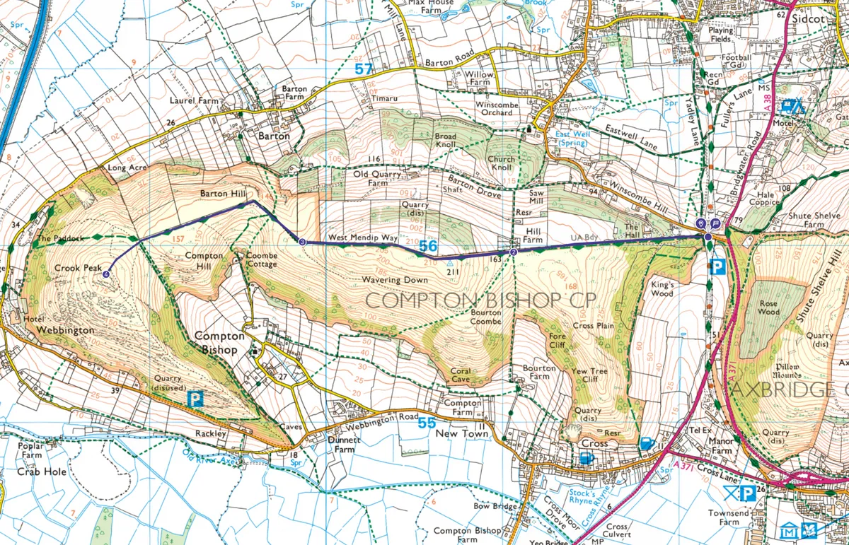 Crook Peak walking route and map