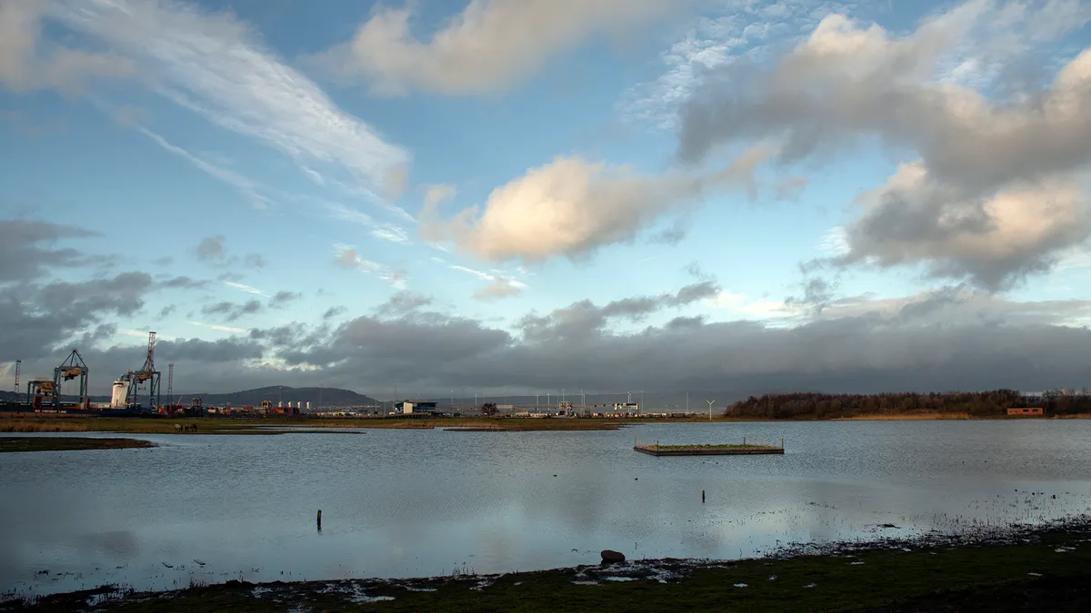 Landscape view of RSPB Belfast Lough Nature Reserve, Country Antrim, Northern Irelands, December 2016 ©RSPB Images