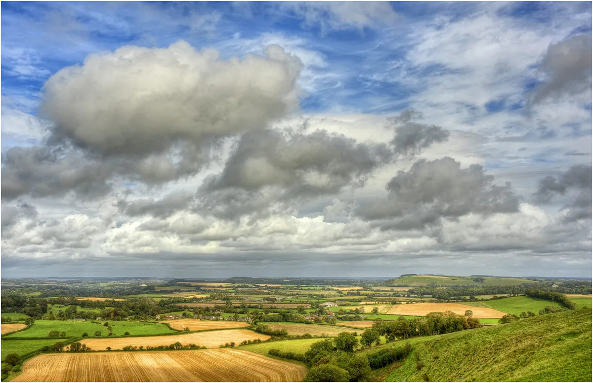 The magnificent view of English countryside on the Cranborne Chase, Wiltshire.