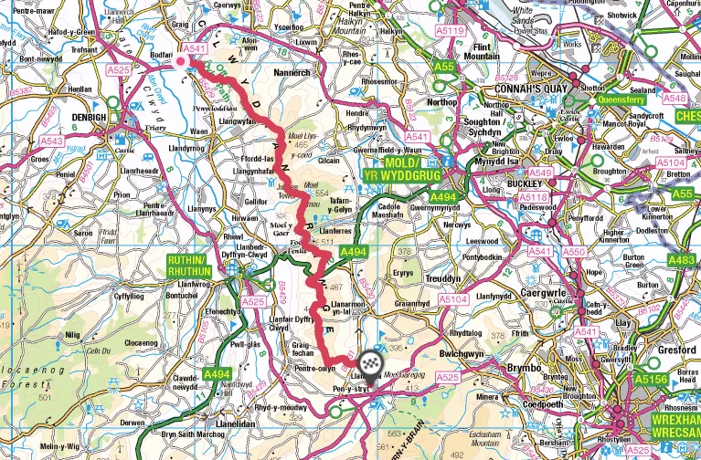 Clwydian Range walking route and map