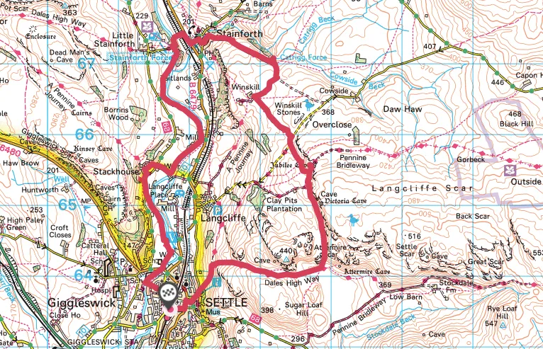 Settle to Stainforth walking route and map