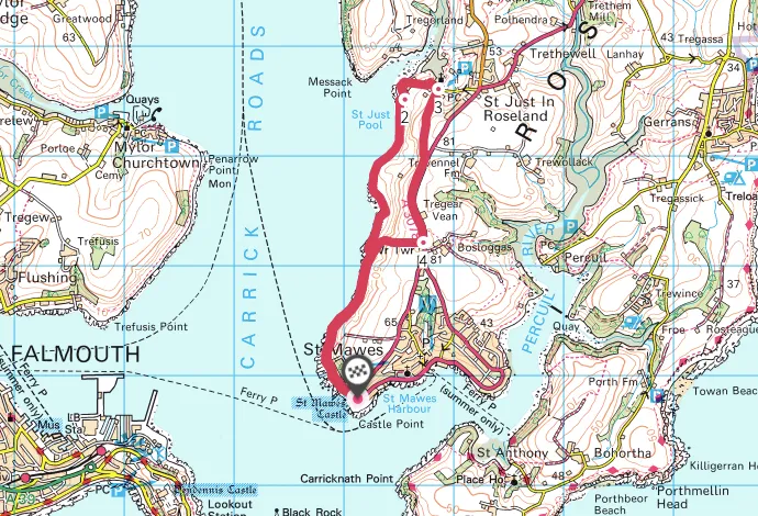 St Mawes to St Just in Roseland walking route and map
