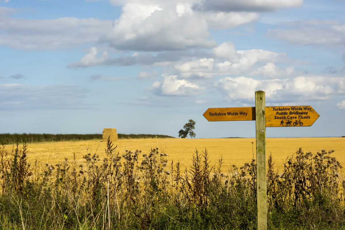 Signpost for the Yorkshire Wolds Way, a long distance walk in England.