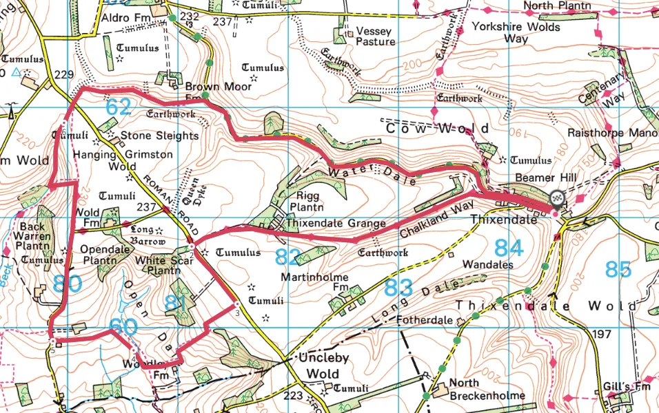 Hanging Grimstone Wold walking route and map