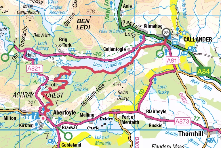 Achray Forest bike route and map