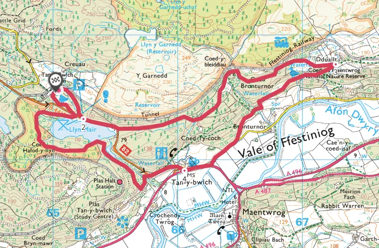 Coedydd Maentwrog, Gwynedd walking route and map