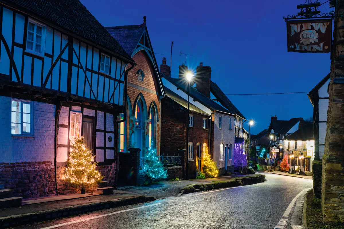Christmas lights in village