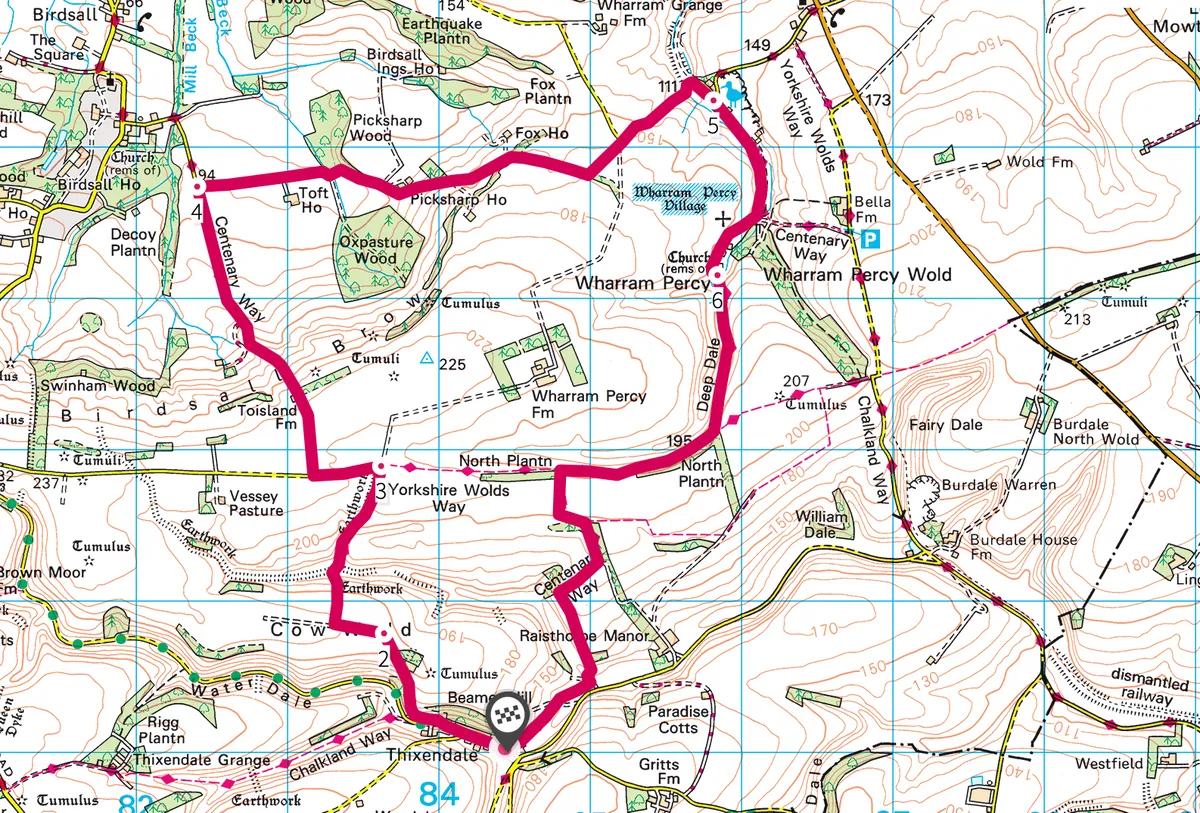 Thixendale to Wharram Percy walking route and map