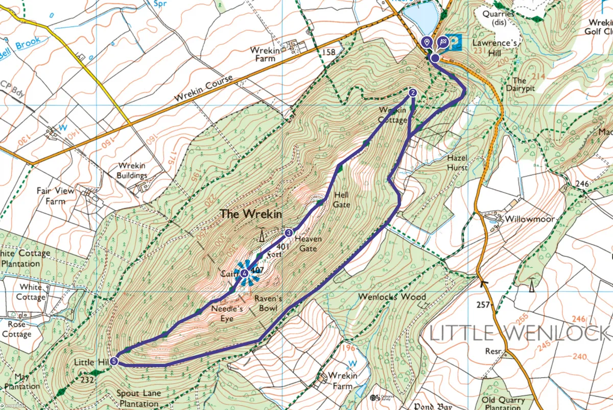 The Wrekin walking route and map
