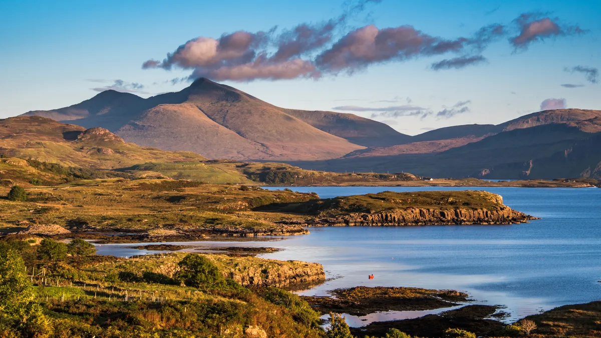 Looking over to Ben More caught with the evening light on the island of Mull In Scotland