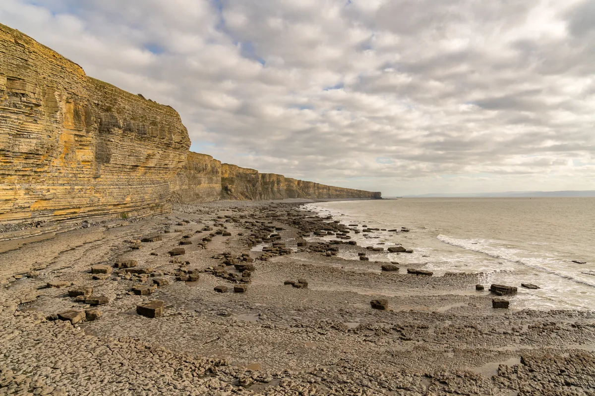 The stones and cliffs of Monknash Beach, Vale of Glamorgan, Wales, UK