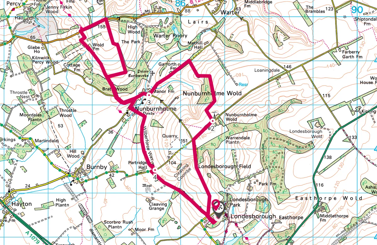Londesborough to Nunburnholme walking route and map