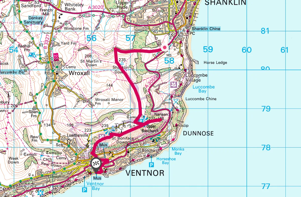 Shanklin to Ventnor walking route and map