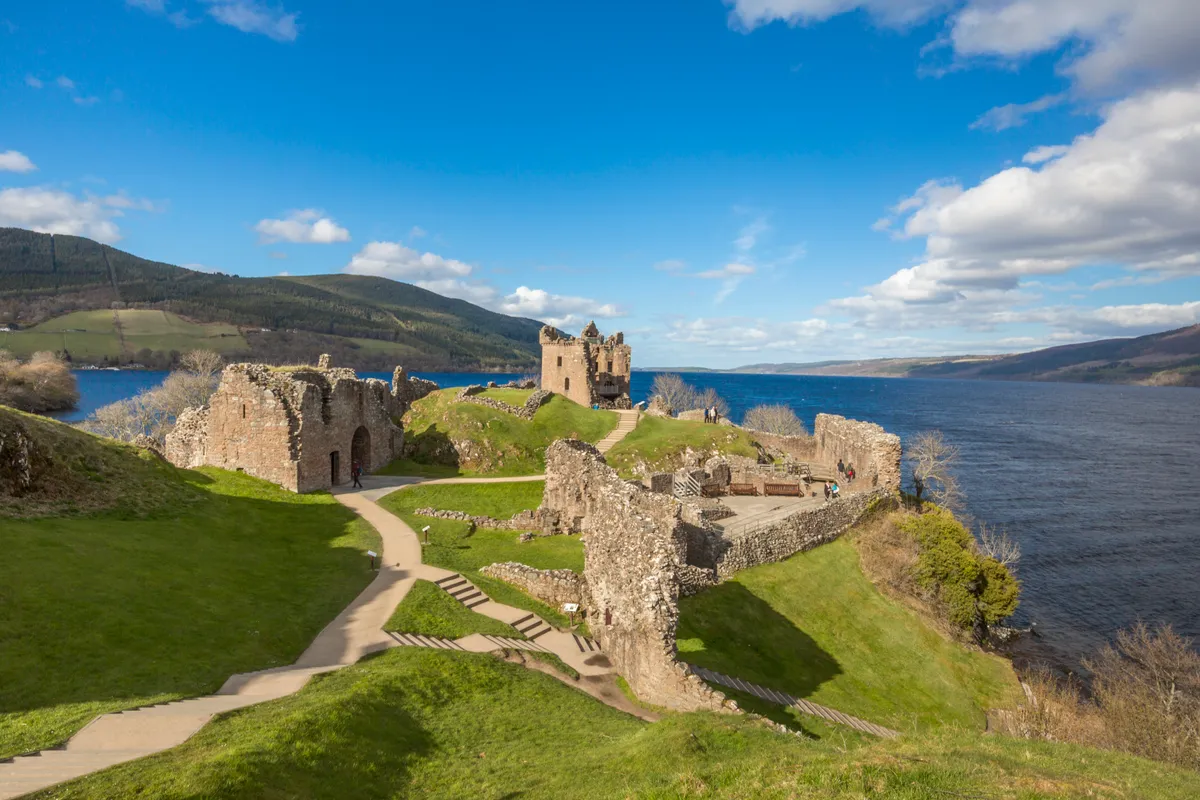 Urquhart Castle commands great views of Loch Ness and can be found beside the village of Drumnadrochit.