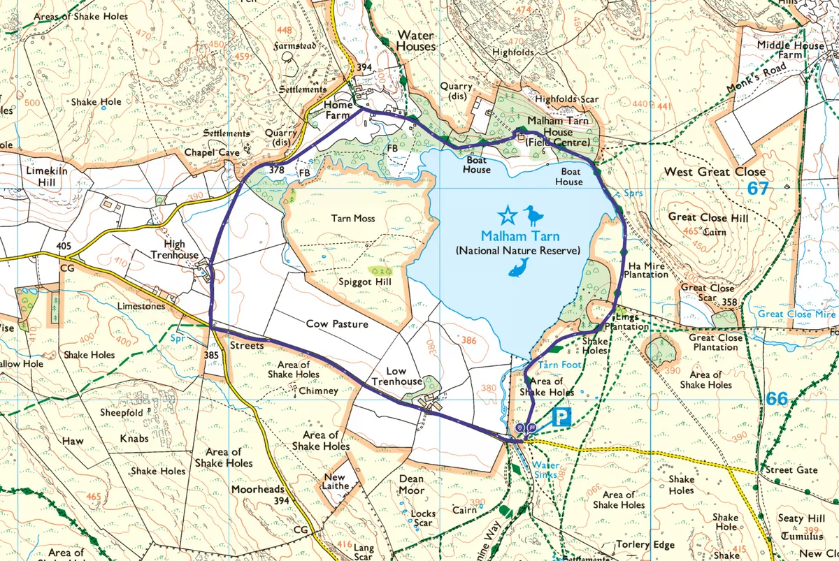 Malham Tarn walking route and map