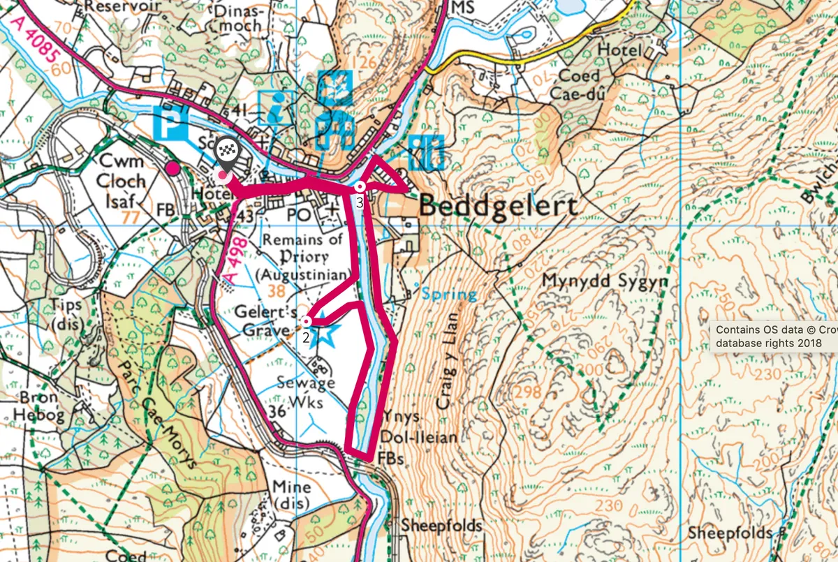Beddgelert walking route and map