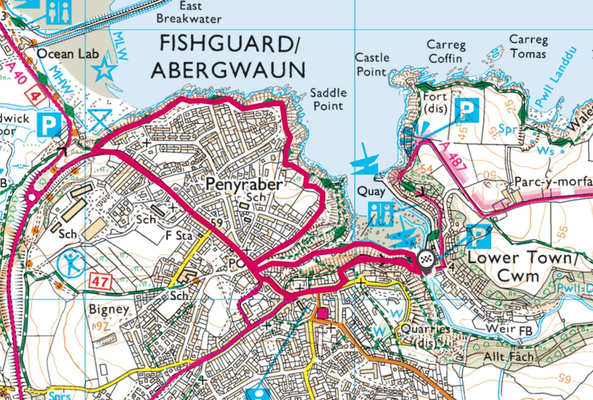 Lower Fishguard walking route and map