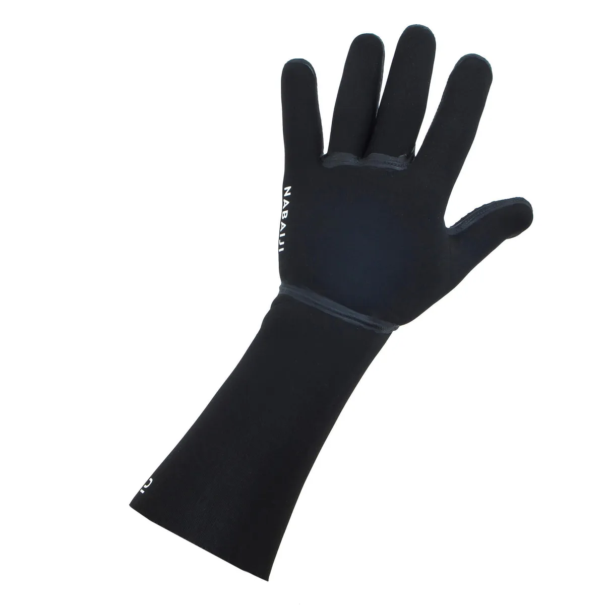 A black swim glove on a white background.