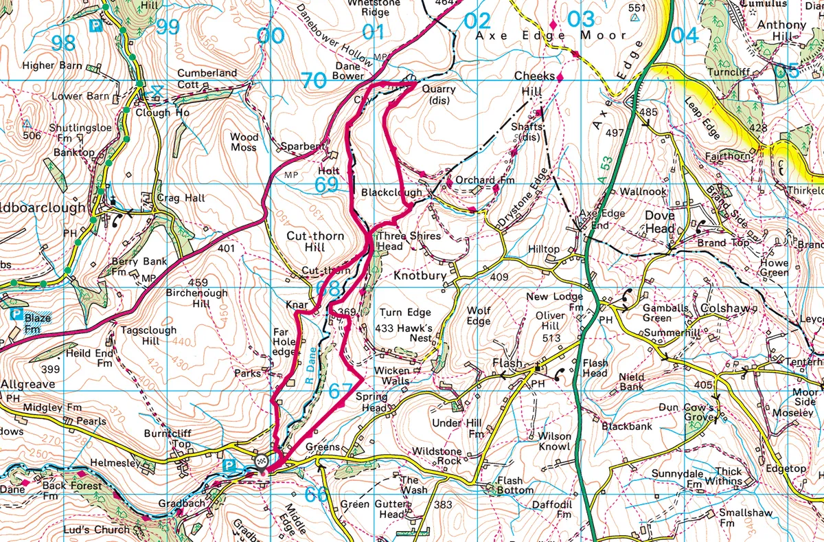 Three Shires Head walking route and map