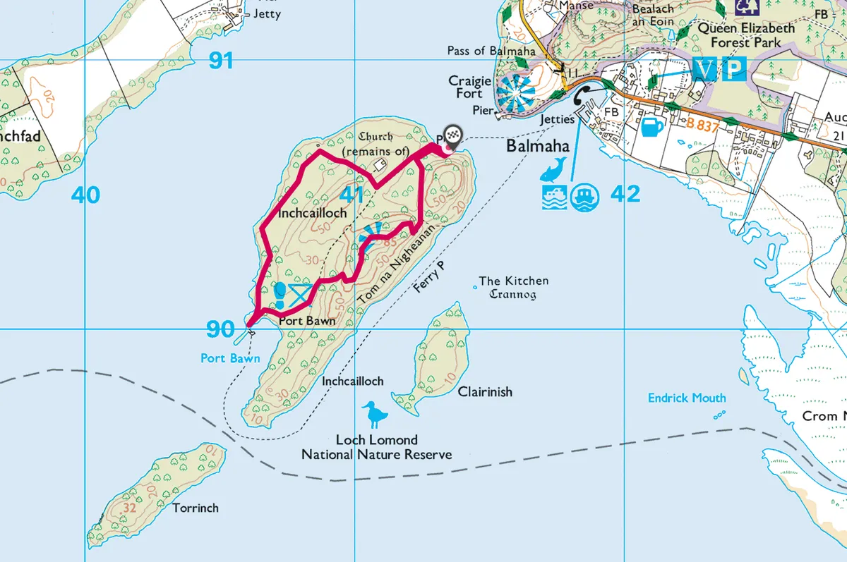 Inchcailloch walking route and map